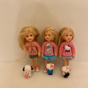 3 Little Dolls in Smurfs, Hello Kitty, & Paris sweatshirts